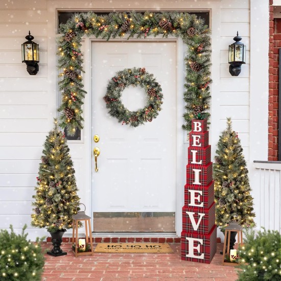  42″ H Wooden Double-Sided “Believe” Porch Decor, Red