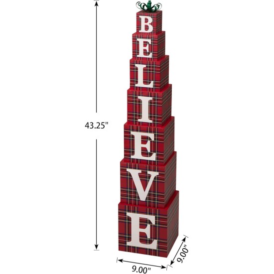  42″ H Wooden Double-Sided “Believe” Porch Decor, Red