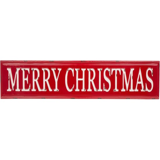  Enameled Metal “Merry Christmas” Wall Sign, 46”L, Red