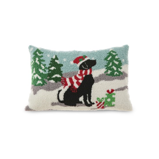  Hooked Christmas Dog Pillow, 18″ x 12″, Green