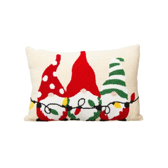  Hooked Christmas Gnomes Pillow, Red, 18′