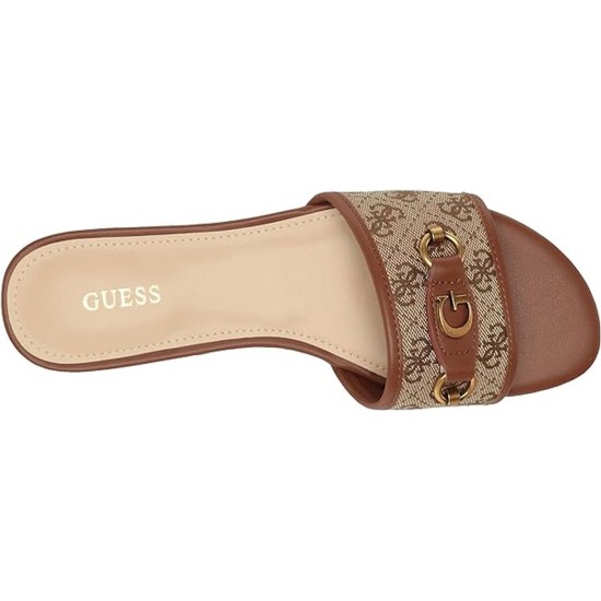  Women’s Hammi One Band Logo and Hardware Flat Sandals, Brown, 6