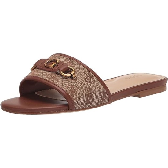  Women’s Hammi One Band Logo and Hardware Flat Sandals, Brown, 6