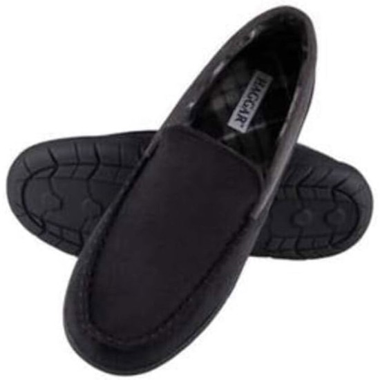  Men’s Microsuede Fleece Lined Venetian Slippers, Black, Large