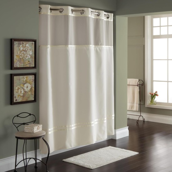  Waffle Fabric Shower Curtain, Ivory, 71″ x 74″