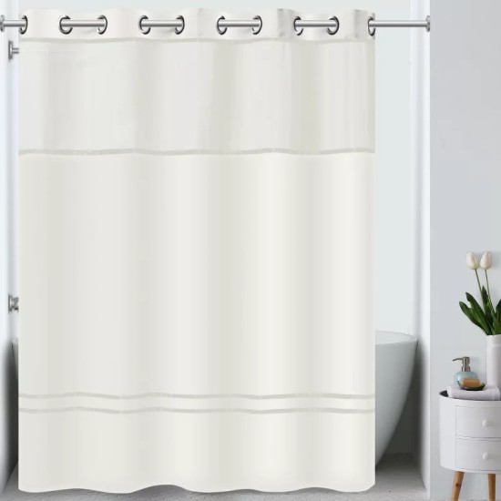  Waffle Fabric Shower Curtain, Ivory, 71″ x 74″