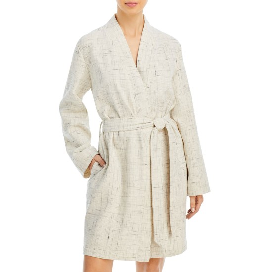  Collection Strie Print Waffle Robe, Beige, L/XL