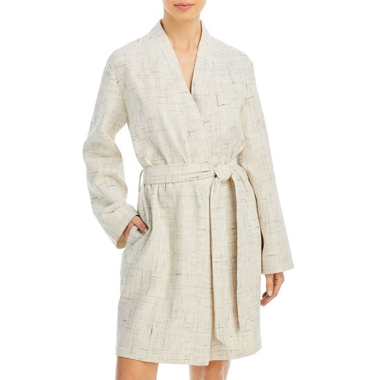  Collection Strie Print Waffle Robe, Beige, S/M