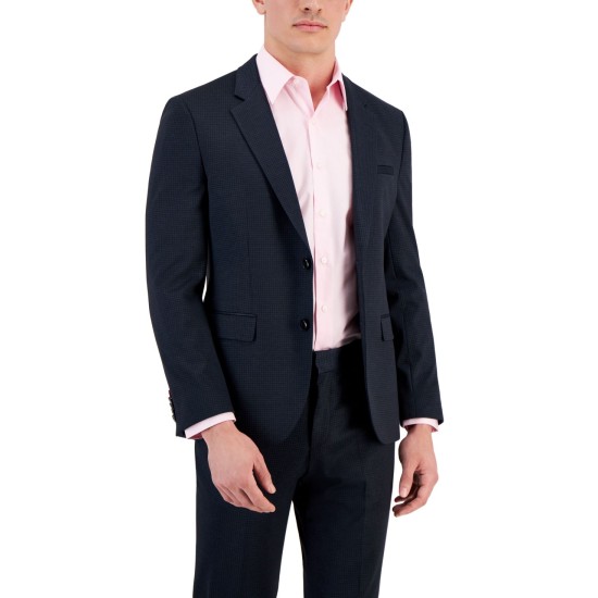  Men’s Modern-Fit Stretch Mini-Check Suit Jacket, Navy, 42L