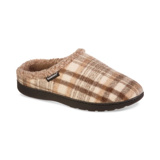  Mens Flanel Indoor/Outdoor Slide Slippers, Taupe, 11-12 X-Large