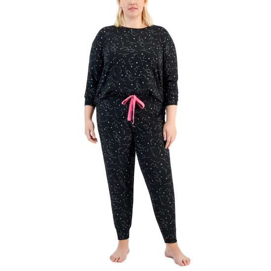  Plus Size 2-Pc. Printed Supersoft Packaged Pajama Set,Black,3X