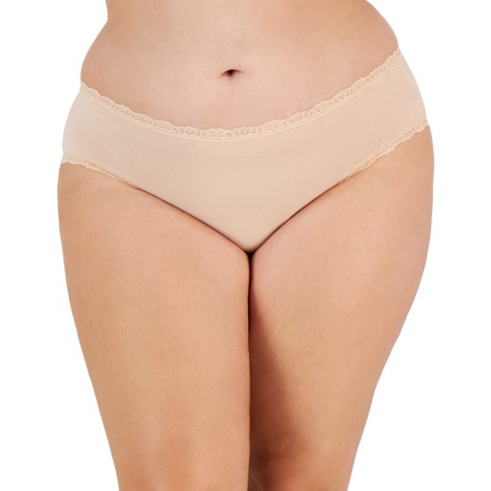  Plus Size Lace-Trim Hipster Underwear, Beige, 3X