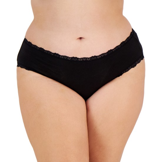  Plus Size Lace-Trim Hipster Underwear,Black, 1X