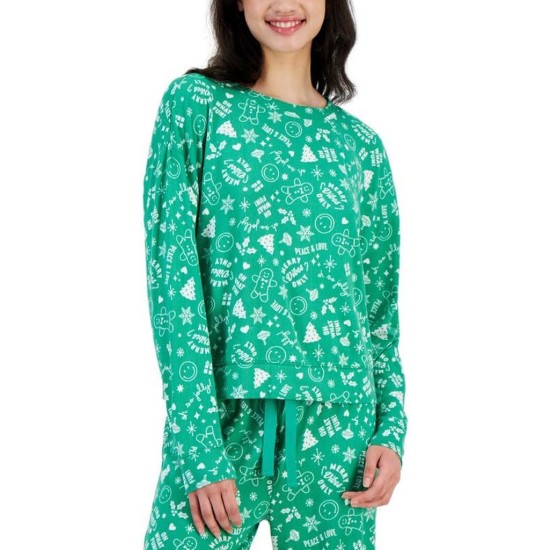  Women’s 2-Pc. Long-Sleeve Packaged Pajamas Set, Green, X-Large