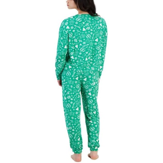  Women’s 2-Pc. Long-Sleeve Packaged Pajamas Set, Green, Small