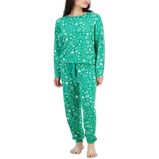  Women’s 2-Pc. Long-Sleeve Packaged Pajamas Set, Green, Small