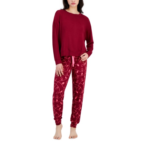  Women’s 2-Pc. Long-Sleeve Packaged Pajamas Set, Wine, Small