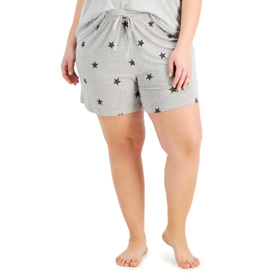  Women’s Plus Size Super Soft Printed Pajama Shorts (Grey Spaced Star, 2X)