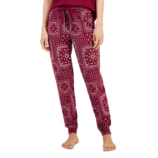  Women’s Printed Knit Jogger Pajama Pants, Red, X-Large