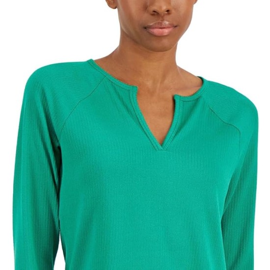  Women’s Split-Neck Pajama Top (Racing Green, X-Large)