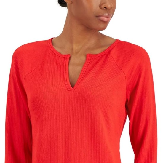  Women’s Split-Neck Pajama Top (Chili, X-Large)