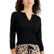  Women’s Split-Neck Pajama Top (Deep Black, Medium)