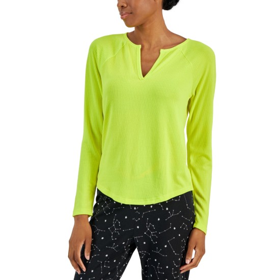  Women’s Split-Neck Pajama Top (Electric Yellow, Large)