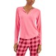  Women’s Split-Neck Pajama Top (Prism Pink, Medium)