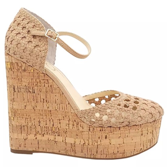  Marshela Ankle-Strap Platform Wedge Sandals, Beige, 10M