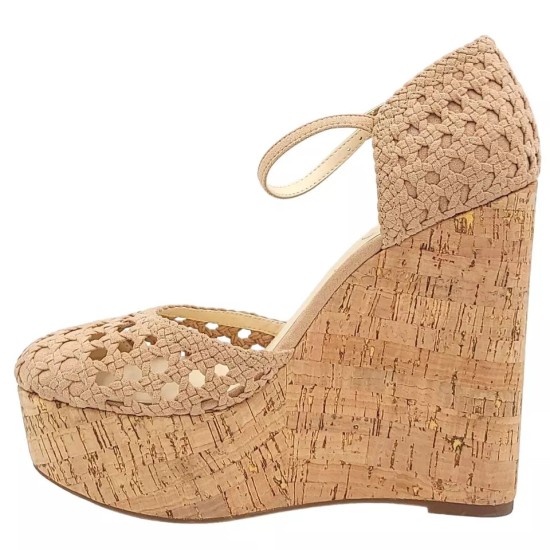  Marshela Ankle-Strap Platform Wedge Sandals, Beige, 9M