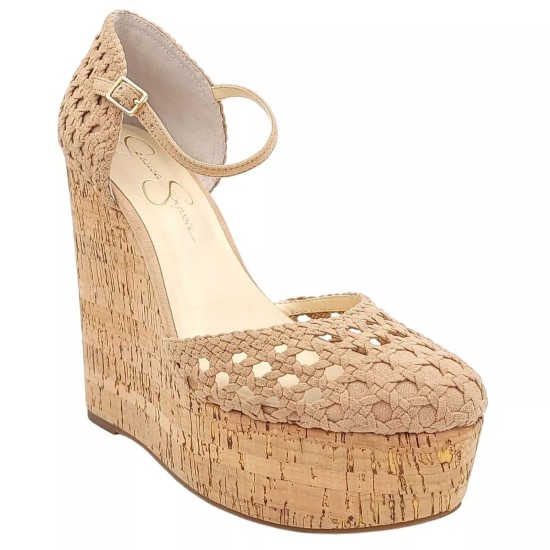  Marshela Ankle-Strap Platform Wedge Sandals, Beige, 9M