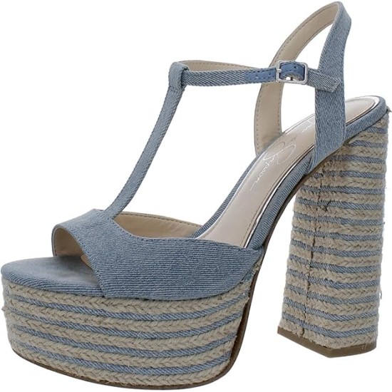  Womens Ameeka Denim Peep-Toe Platform Heels, 9.5M, Blue