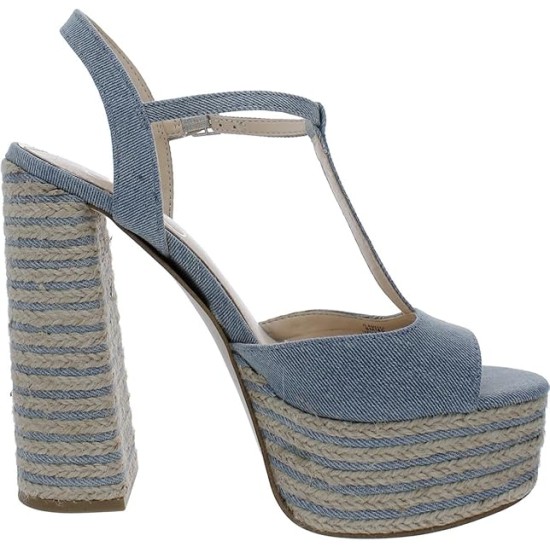  Womens Ameeka Denim Peep-Toe Platform Heels, 10M, Blue