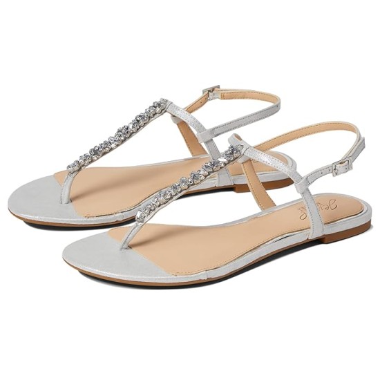  Dafina Thong Flat Sandals, Silver, 6.5