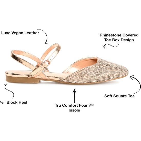  Womens Journee Womens Nysha Tru Comfort Foam Buckle Square Toe Ballet Evening Dress Flats, Bronze, 8.5