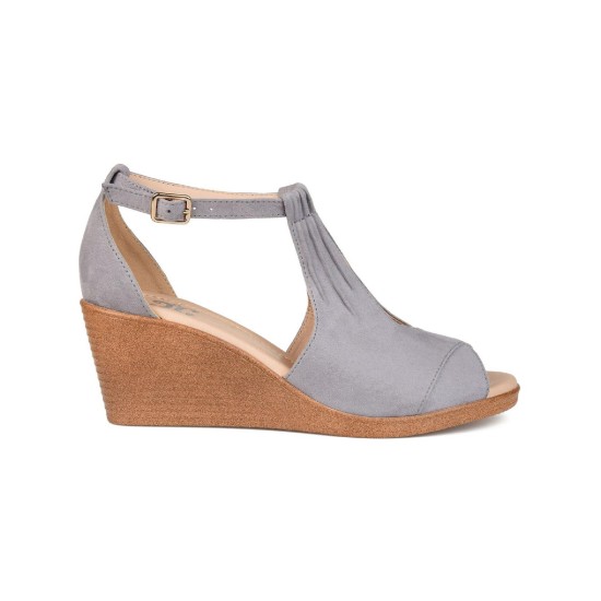  Womens Kedzie Tru Comfort Foam Peep Toe Wedge Sandals, Gray, 5.5M