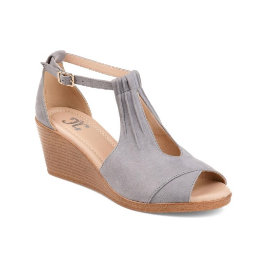  Womens Kedzie Tru Comfort Foam Peep Toe Wedge Sandals, Gray, 5.5M