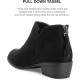  Womens Livvy Side Cutout Chunky Low Stacked Heel Suede Round Toe Tassel Zipper Ankle Boots, Black, 7.5W