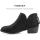  Womens Livvy Side Cutout Chunky Low Stacked Heel Suede Round Toe Tassel Zipper Ankle Boots, Black, 7.5W