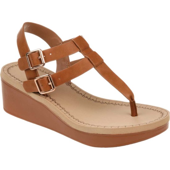  Womens Wedge Thong Sandals, Tan, 6.5M