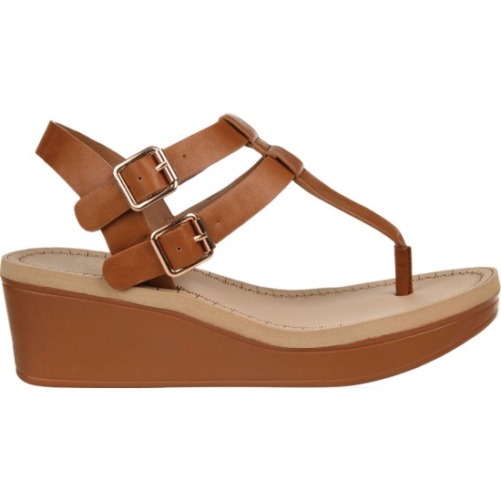  Womens Wedge Thong Sandals, Tan, 6.5M