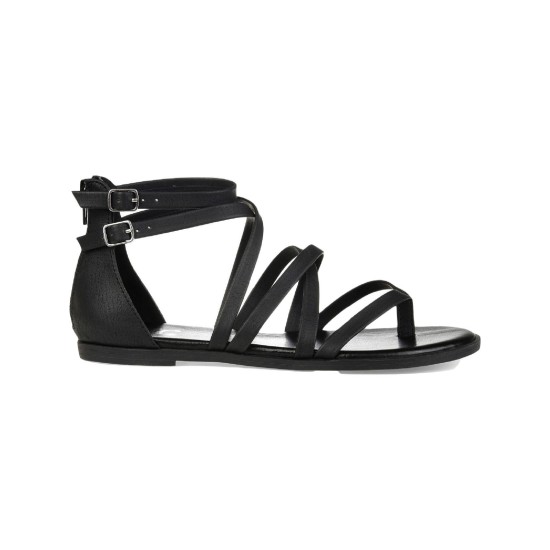  Womens Zailie Flat Gladiator Thong Sandal, Black, 7.5M