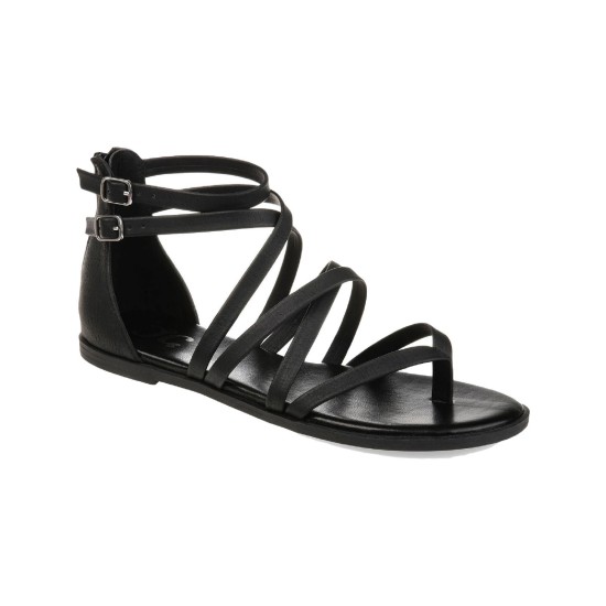  Womens Zailie Flat Gladiator Thong Sandal, Black, 7.5M