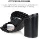 Journee Womens Melissa Open Square Toe Block Heel Dress Sandals, Black, 6.5W