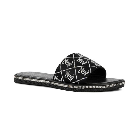  Women’s Yogaa Embellished Logo Slides Women’s Shoes, Black, 8M