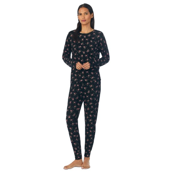  Women’s 2-Pc. Packaged Floral Jogger Pajamas Set – Black Ground Floral, Large