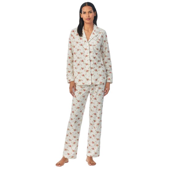  Women’s 2-Pc. Printed Fleece Packaged Pajamas Set – Ivory Floral, X-Large