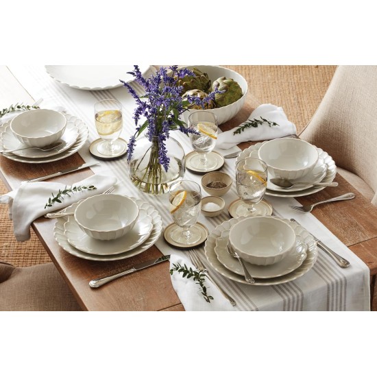  French Perle Scallop 12 Piece Dinnerware Set, White