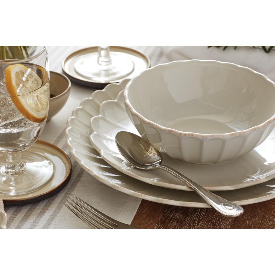  French Perle Scallop 12 Piece Dinnerware Set, White