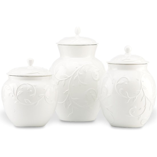  Opal Innocence Carved 3-Piece Canister Set, White